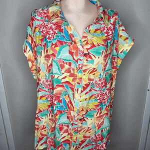 Vintage Fresh Womens Plus Size Hawaiian Colorful Patterned Button Up Size 3X